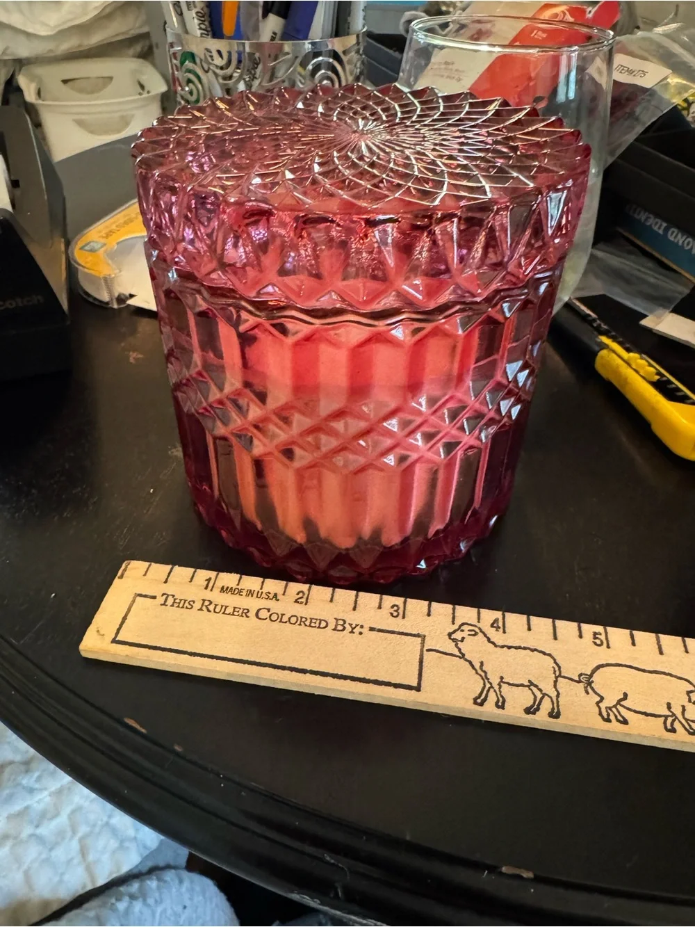 Francesca Pink Glass Three-Wick Candle in Decorative Cut Glass Jar